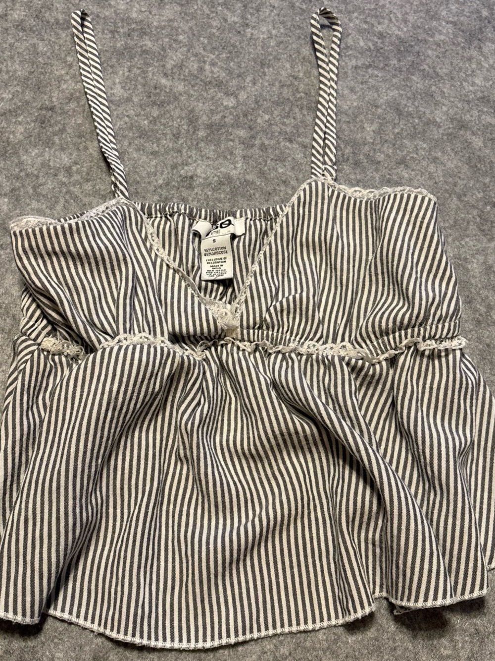 RSQ Striped Spaghetti Strap Peplum Camisole - Gray & White